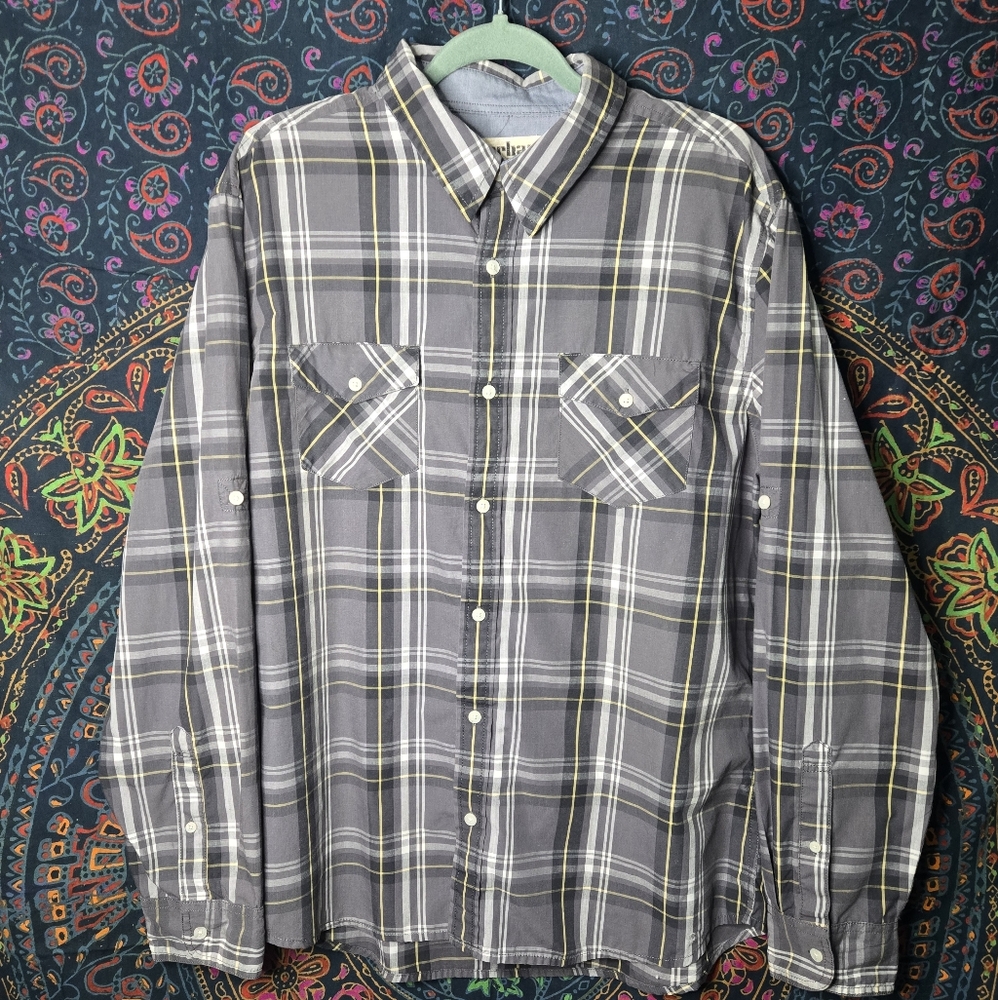Urban Pipeline Gray Plaid Convertible Long Sleeve Button-up Shirt Mens X-Large
